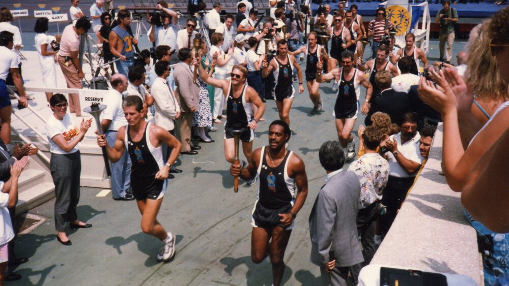 Inaugural LETR Final Leg as it departs Solider Field in Chicago, IL on its way to the Opening Ceremony of the 1987 International Summer Special Olympic Games in South Bend, Indiana, USA.